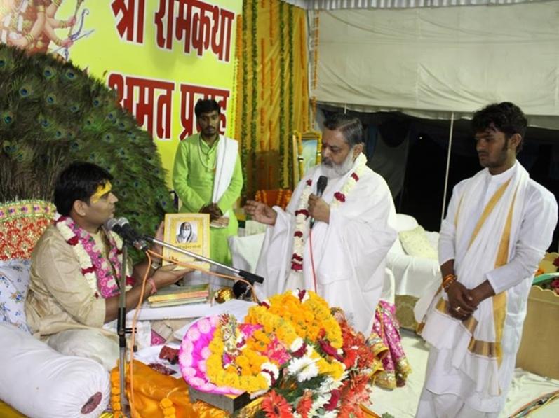 Brahmachari Girish Ji has presented Maharishi Ji's 100 years contribution book to Acharya Updesh Krishna Shastri Ji on 5th april 2017  Ram Navami day.