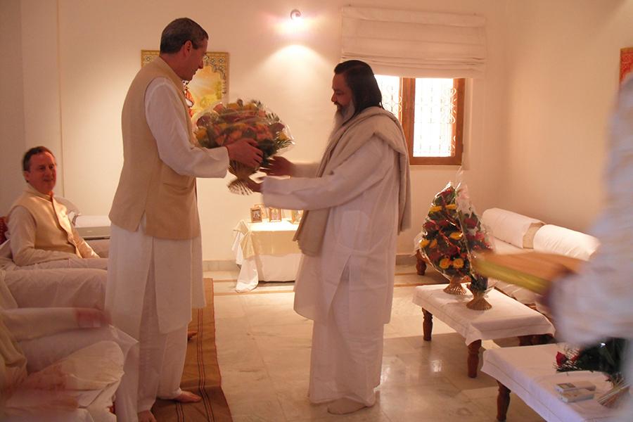 Brahmachari Girish Ji is offering flowers to Dr. Harris Kaplan at
Brahmasthan of India in Dec. 2012