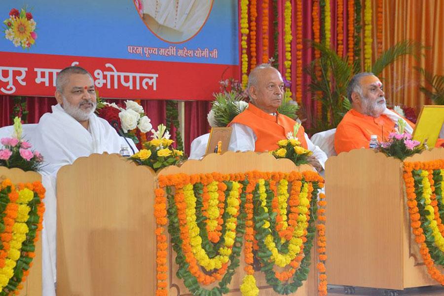Brahmachari Dr Girish Varma Ji on the stage during Gurupurnima celebration on 27th July 2018 at Maharishi Utsav Bhawan, Gurudev Brahmanand Saraswati Ashram Bhopal.