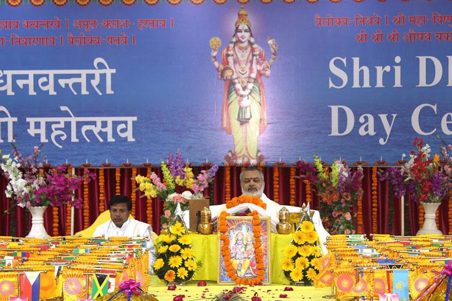 3 Days celebration was organised at Gurudev Brahmanand Saraswati Ashram, Bhojpur Road, Bhopal. First day was celebrated as Dhanvantari Jayanti and puja was performed by Brahmachari Girish Ji with more than 100 Maharishi Vedic Pundits.