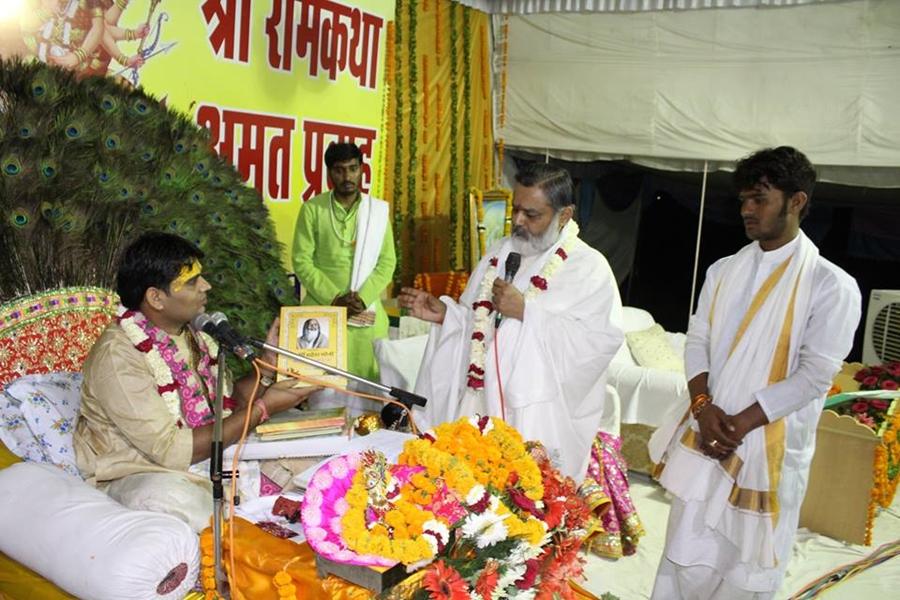 Brahmachari Girish Ji has presented Maharishi Ji's 100 years contribution book to Acharya Updesh Krishna Shastri Ji on Ram Navami day.
