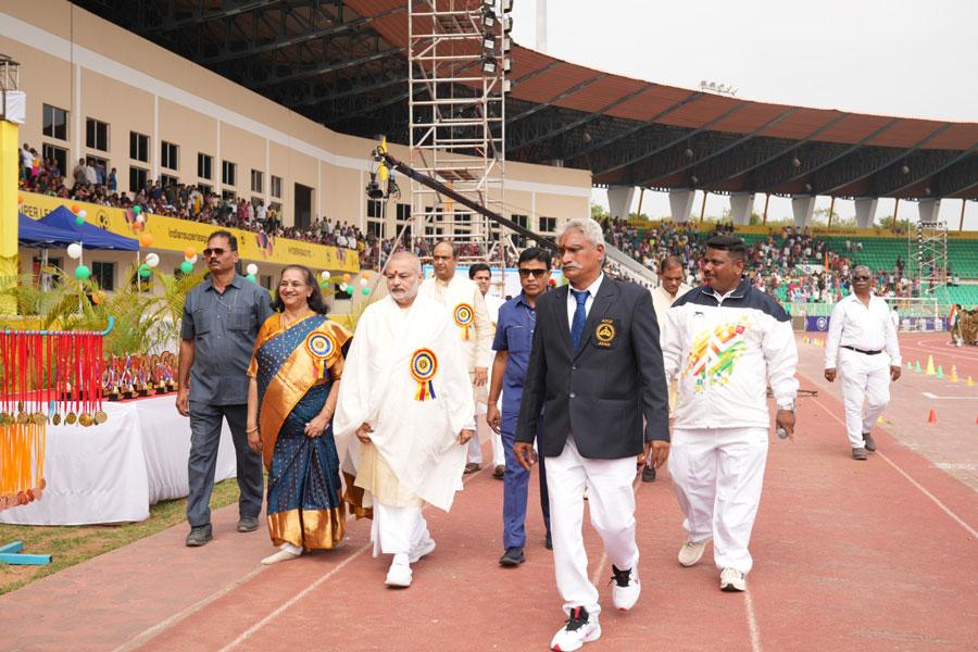 Brahmachari Girish Ji Hon'ble Chairman Maharishi Vidya Mandir Schools visited Maharishi Vidya Mandir Kondapur, Hyderabad Silver Jubilee Celebration at GMC Balayogi Athletic Stadium, Gachibowli, Hyderabad on 7th December 2024.