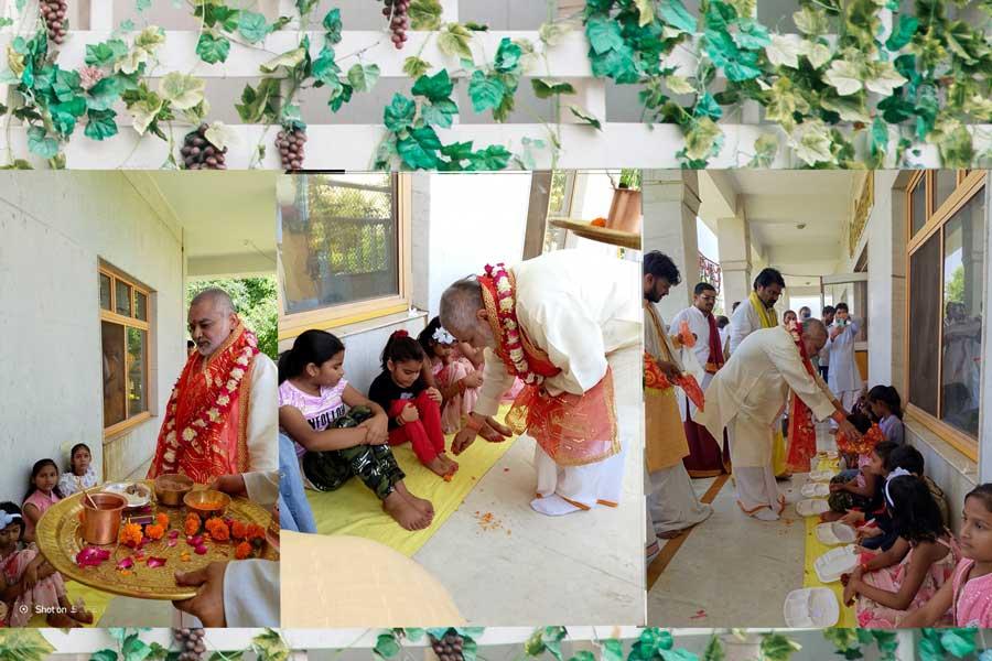 On the occasion of Shri Ramnavmi, puja was performed by Brahmachari Girish ji at Shri Raam Darbar temple, Gurudev Brahmanand Saraswati Ashram, Bhopal. Kanya bhoj was also organised on this occassion.